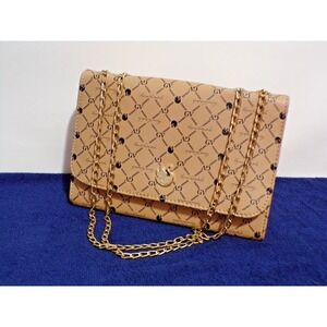 Gloria Vanderbilt Signature Crossbody Gold Chain Snap Closurer Brn & Blk Purse